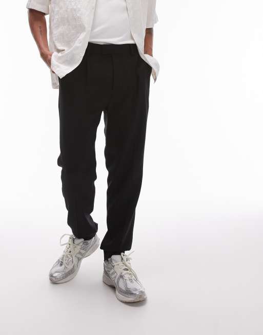Topman – Svarta, strukturerade finbyxor med avsmalnande ben
