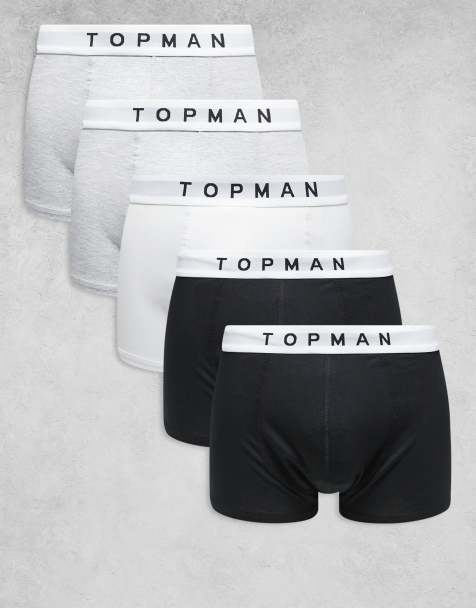 Topman – Svarta, vita och gråmelerade trunks med vitt midjeband, 5-pack - view 1