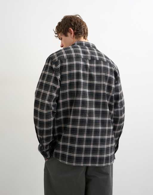 Topman – Svartrutig, texturerad skjorta med platt krage och avslappnad passform, 3 av 5