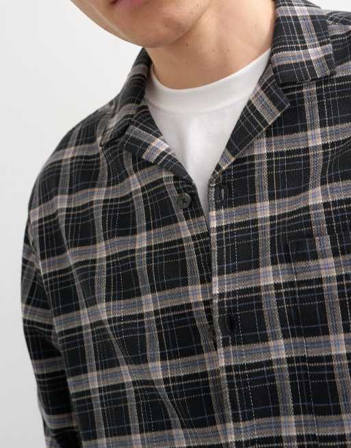 Topman – Svartrutig, texturerad skjorta med platt krage och avslappnad passform, 5 av 5