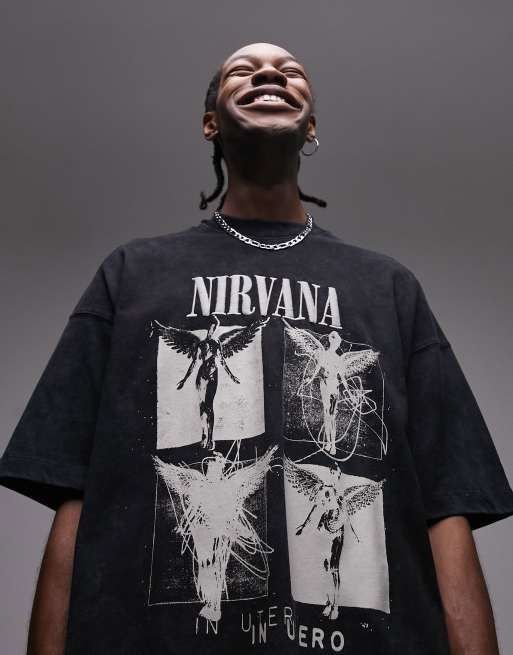 Topman – Svarttvättad t-shirt i extra oversize med 