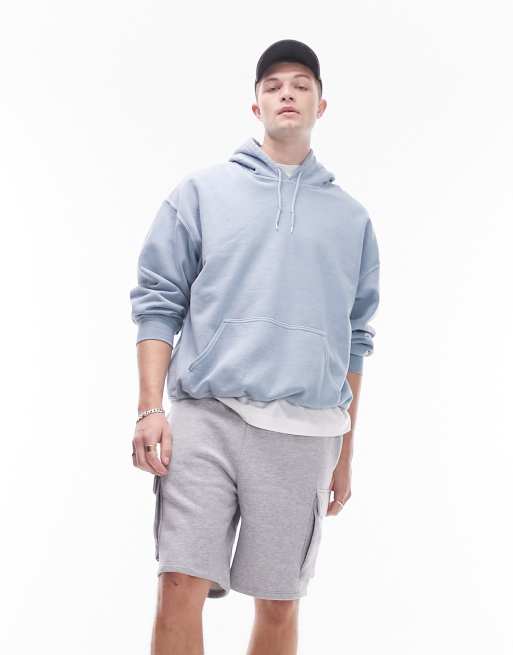 Topman - Sweat à capuche à délavage vintage - Bleu clair