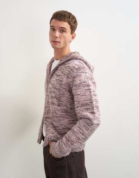 Topman sweat à capuche en maille texturée zippé, coupe décontractée, rose - view 1