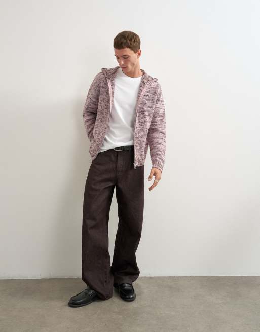 Topman sweat à capuche en maille texturée zippé, coupe décontractée, rose, 2 de 5