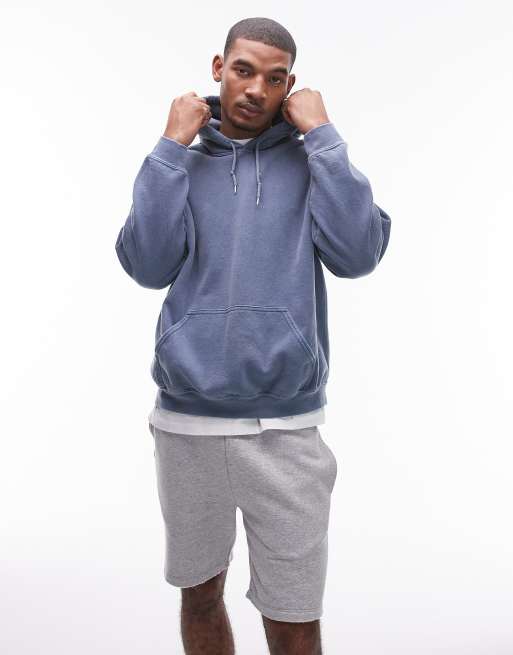 Topman - Sweat à capuche oversize à délavage vintage - Bleu