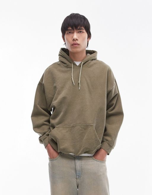 Topman - Sweat à capuche oversize à délavage vintage - Vert