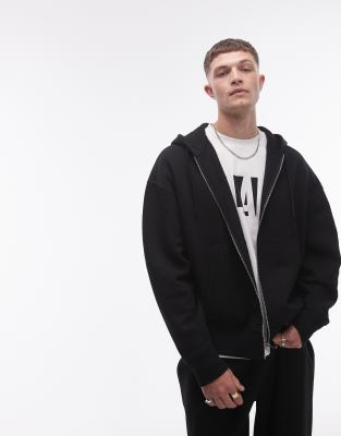 Topman - Sweat à capuche oversize à fermeture éclair - Noir