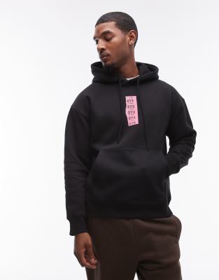 Topman - Sweat à capuche oversize à imprimé graphique - Noir
