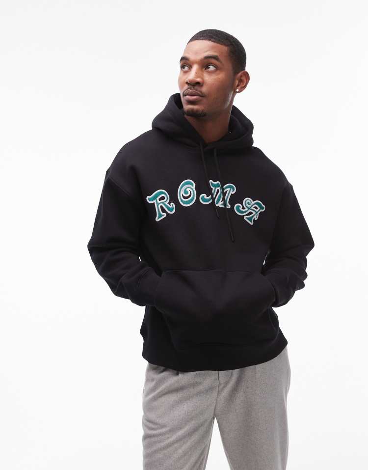 Topman - Sweat à capuche oversize avec broderie Roma - Noir