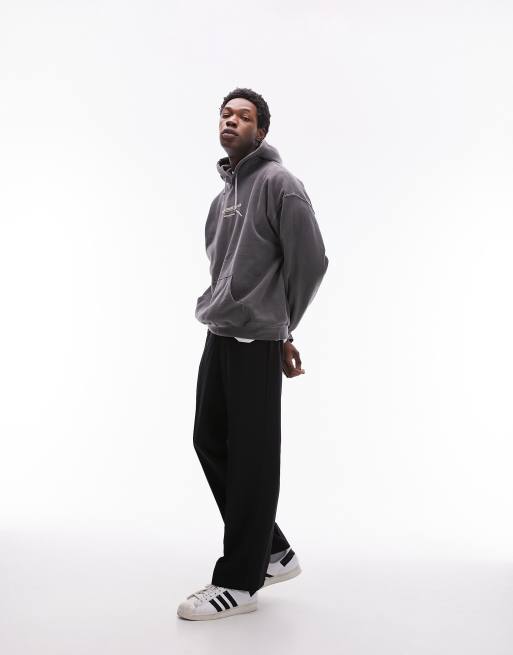 Topman - Sweat à capuche oversize avec inscription Fortune - Noir délavé