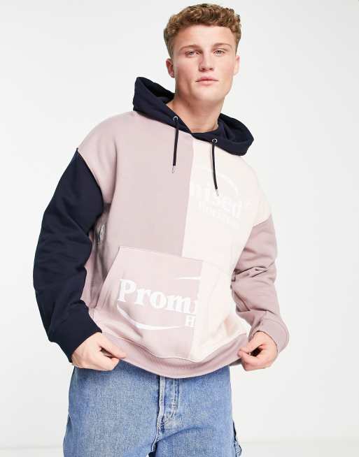 Topman - Sweat à capuche oversize bicolore - Rose et marine
