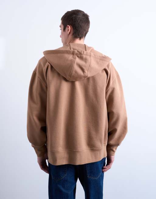 Topman - Sweat à capuche oversize en tissu épais avec fermeture éclair - Taupe, 2 de 5