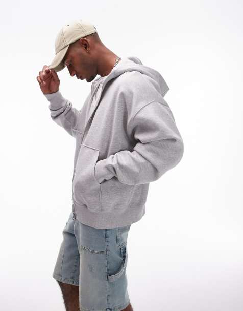 Topman - Sweat à capuche oversize épais entièrement zippé de qualité supérieure - Gris chiné - view 1