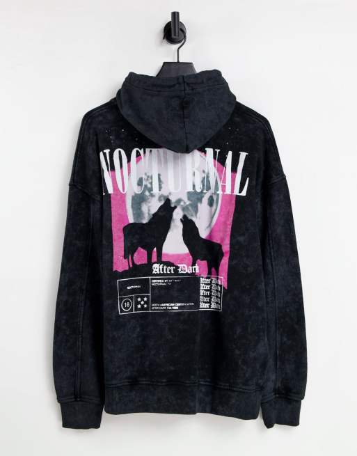 Topman - Sweat à capuche style grunge à imprimé Nocturnal - Noir délavé