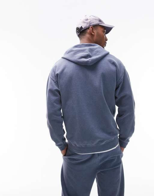 Topman - Sweat à capuche zippé - Bleu délavé vintage, 3 de 4