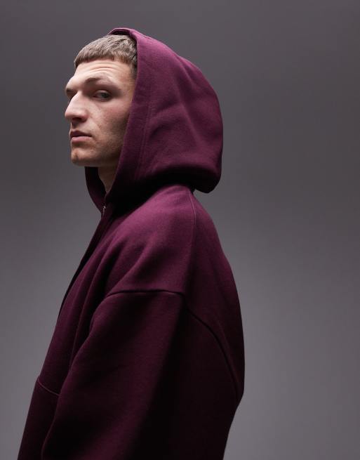 Topman - Sweat à capuche zippé oversize - Bordeaux, 3 de 4