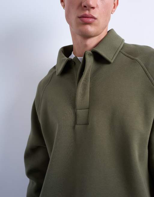 Topman - Sweat coupe carrée en imitation néoprène avec col polo - Kaki, 4 de 5