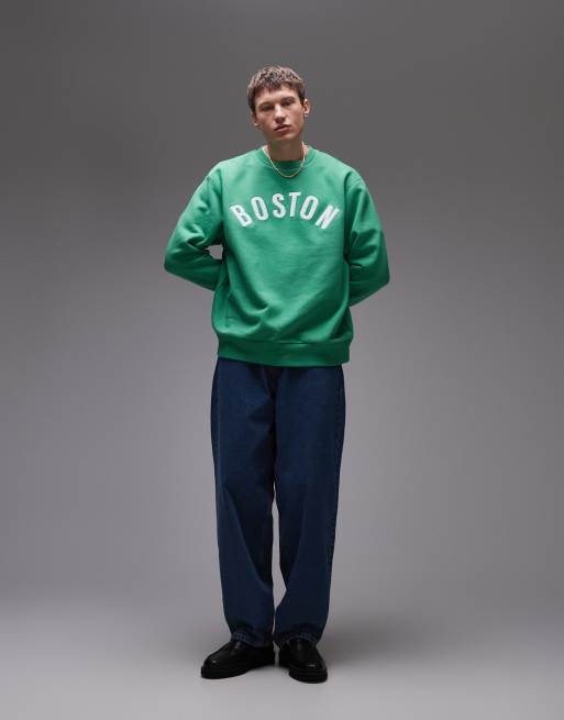 Topman - Sweat décontracté avec broderie Boston en maille chenille - Vert, 2 de 4