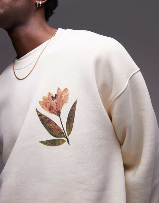 Topman - Sweat oversize à imprimé fleur pressée devant et au dos - Écru, 2 de 4