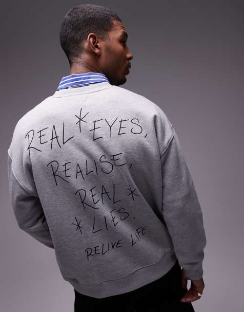 Topman - Sweat oversize à imprimé Real Lies - Gris chiné - view 1