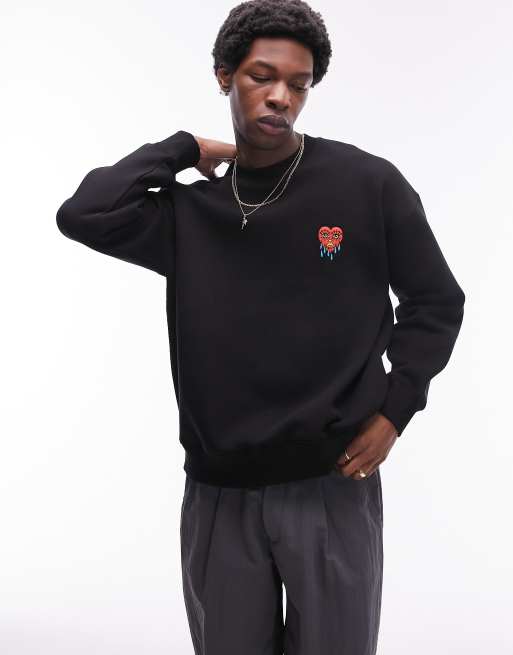 Topman - Sweat oversize avec broderie cœur - Noir
