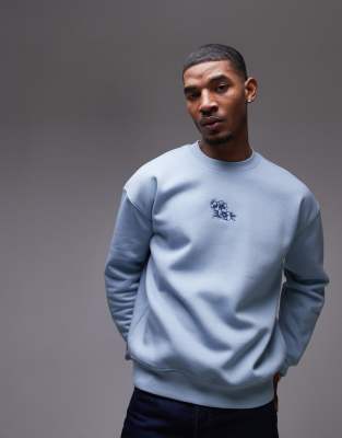 Topman - Sweat oversize avec broderie fleurie - Bleu