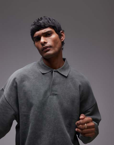 Topman - Sweat oversize avec col polo - Kaki délavé - view 1