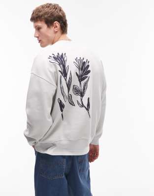 Topman - Sweat oversize avec imprimé à l'avant et motif au dos - Gris délavé