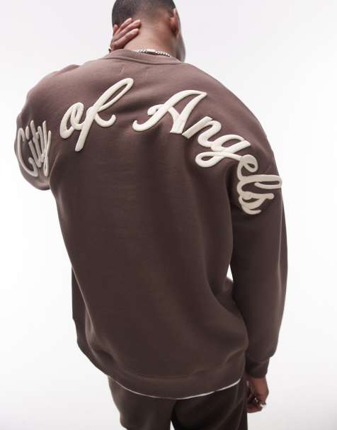 Topman - Sweat oversize avec inscription « City of Angels » brodée devant et au dos - Marron - view 1