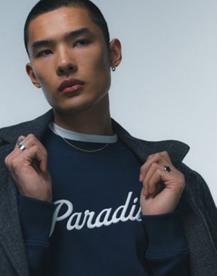 Topman oversized fit sweatshirt with paradise embroidery in navy - ASOS Price Checker