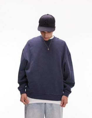 Topman oversized sweatshirt in washed blue - ASOS Price Checker