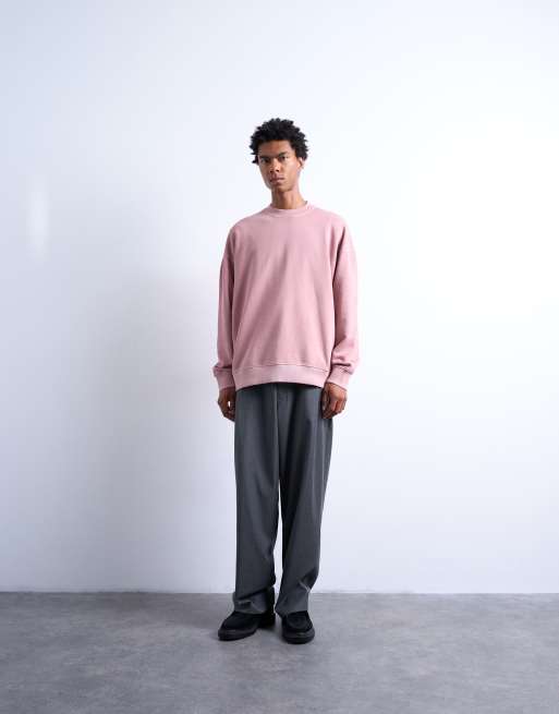 Topman - Sweat oversize de qualité supérieure avec épaules tombantes - Rose délavé, 3 de 5