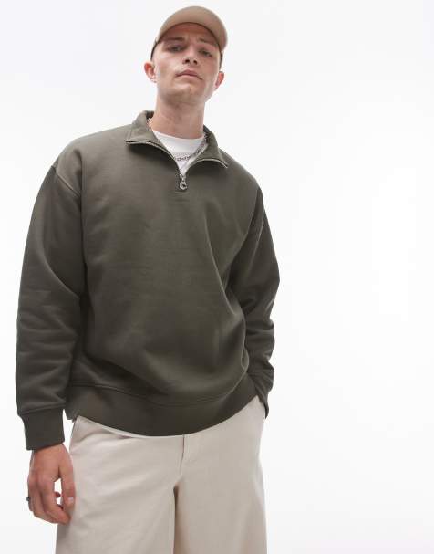 Topman - Sweat oversize épais à col zippé de qualité supérieure - Kaki - view 1