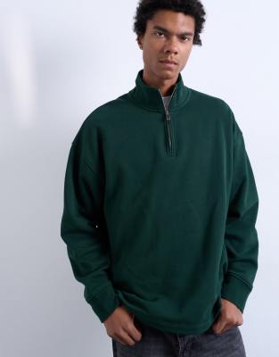Topman - Sweat oversize et épais à col zippé - Vert pin