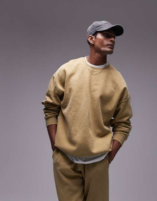 Topman - Sweat oversize - Jaune délavé vintage