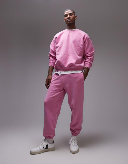 Topman - Sweat set in felroze met vintage wassing
