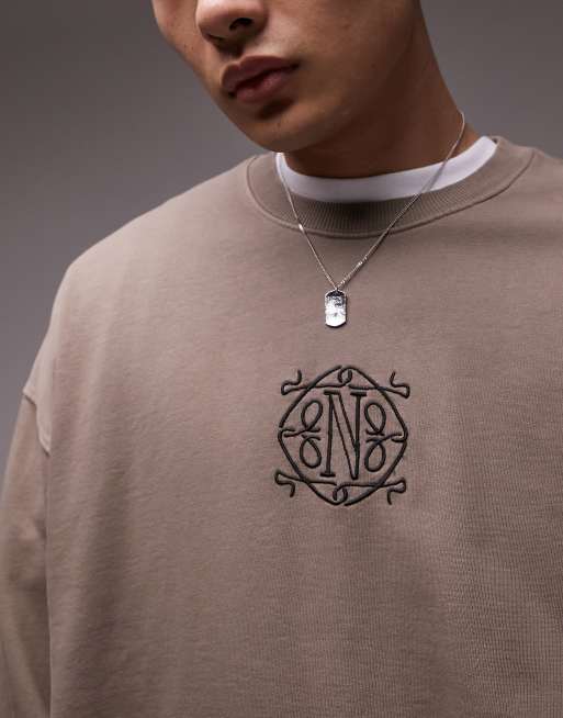 Topman - Sweat-shirt oversize à broderie Nolita - Marron délavé, 3 de 4