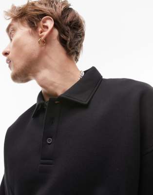 Topman - Sweat-shirt oversize à col polo - Noir