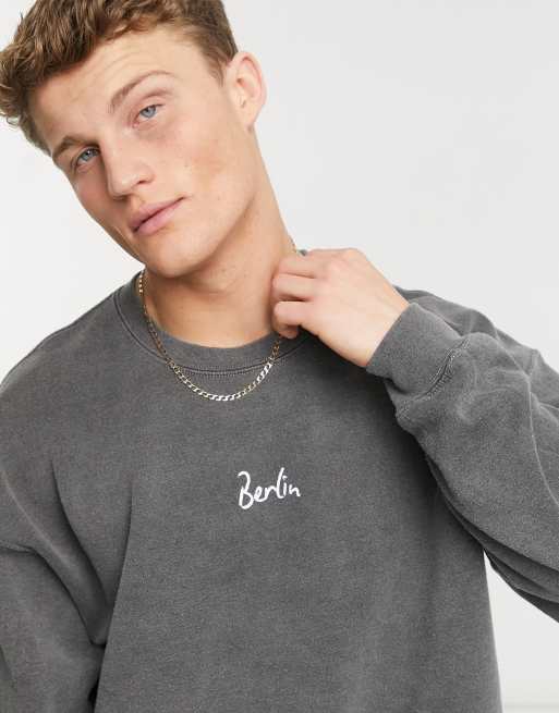 Topman - Sweater met Berlin print in zwart met wassing