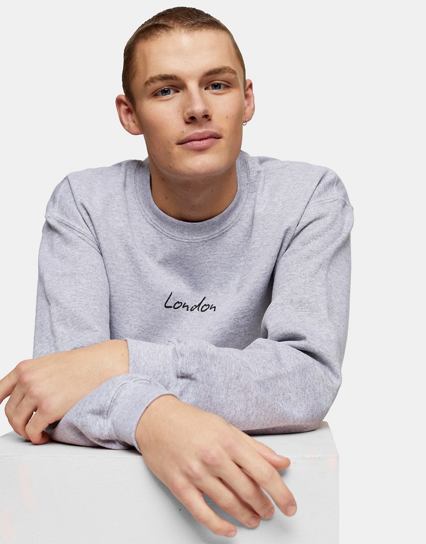 Topman - Sweater met 'London' print in grijs