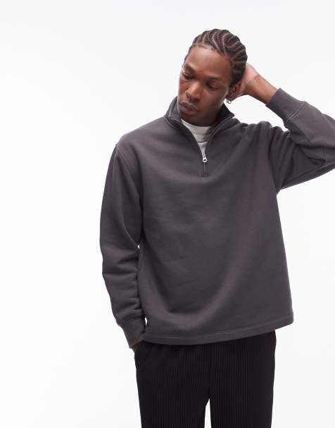 Topman – Sweatshirt in Anthrazit mit kurzem 1/4-Reißverschluss - view 1