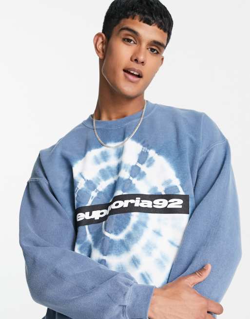 Topman – Sweatshirt in Blau mit Batikmuster – WHITE