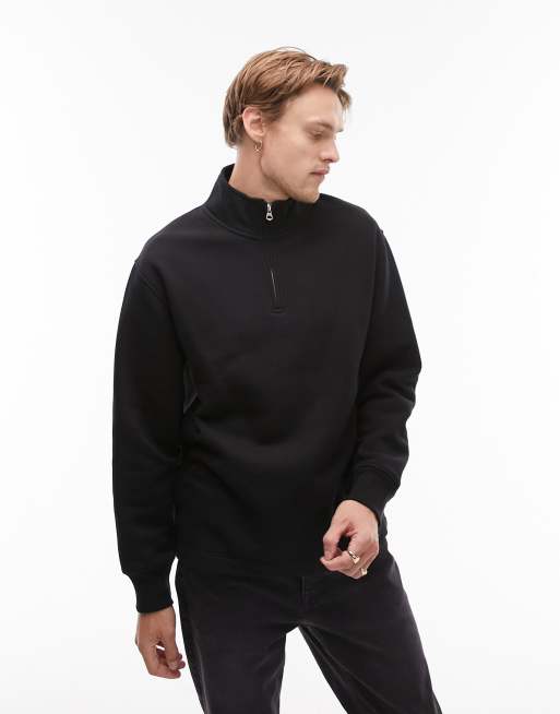 Topman – Sweatshirt in Schwarz mit kurzem 1/4-Reißverschluss