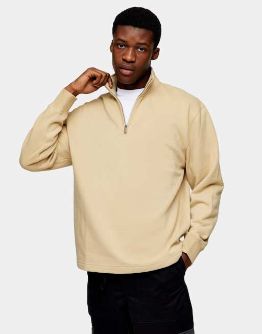 Topman – Sweatshirt in Stein mit halblangem Reißverschluss, Kombiteil