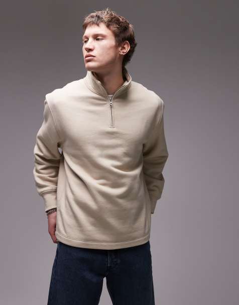 Topman – Sweatshirt in Steinbeige mit kurzem 1/4-Reißverschluss - view 1