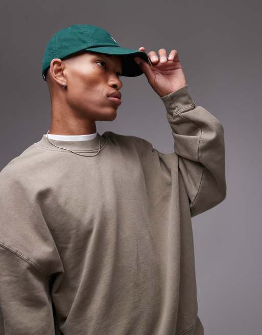Topman - Sweatshirt met oversized pasvorm in kaki met wassing
