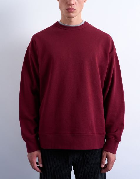 Topman - Sweatshirt van premium lichtgewicht stof met oversized pasvorm in bordeauxrood - view 1