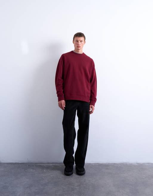Topman - Sweatshirt van premium lichtgewicht stof met oversized pasvorm in bordeauxrood, 2 van 5