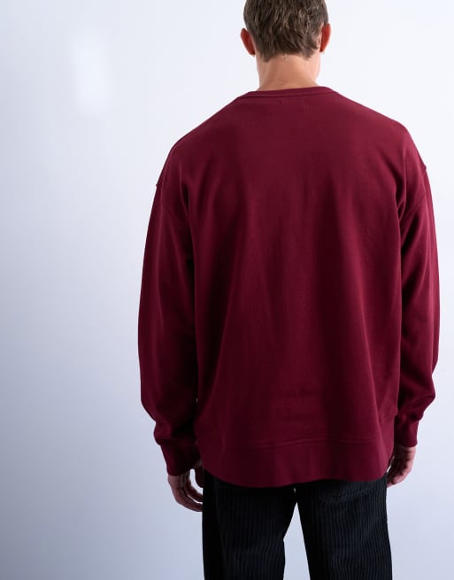 Topman - Sweatshirt van premium lichtgewicht stof met oversized pasvorm in bordeauxrood, 5 van 5