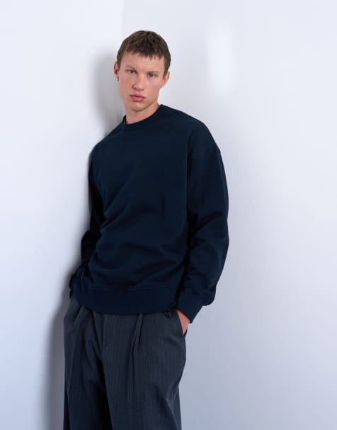Topman - Sweatshirt van premium lichtgewicht stof met oversized pasvorm in marineblauw - view 1